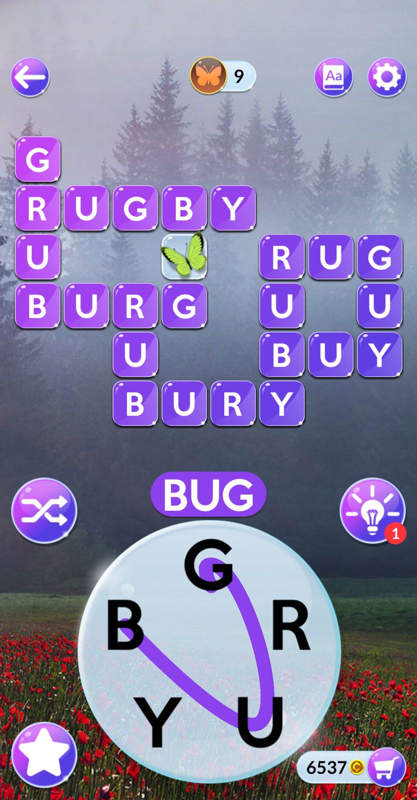 Wordscapes In Bloom Daily February 4 2025 Word puzzle game with butterfly and letter tiles.