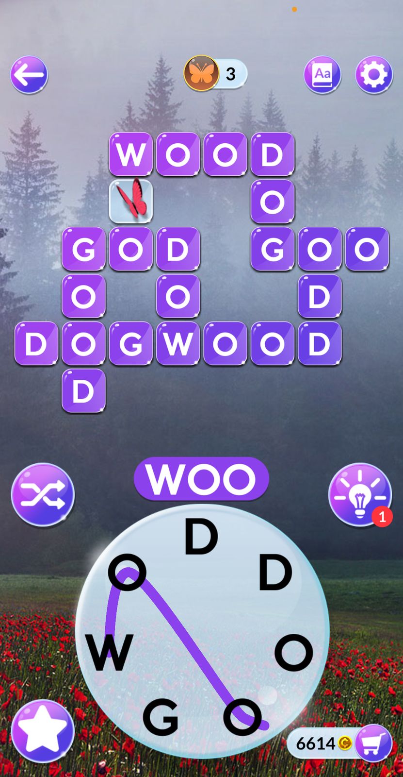 Wordscapes In Bloom Daily February 6 2025 Word puzzle game with letters forming words.