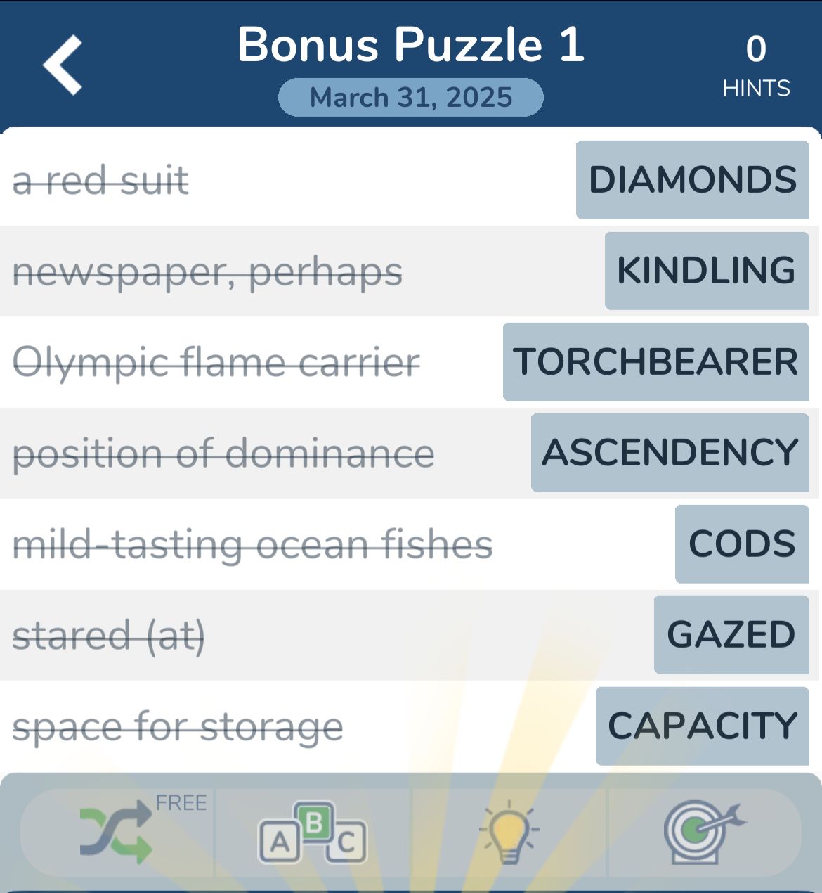 7 Little Word s March 31 2025 Bonus 1