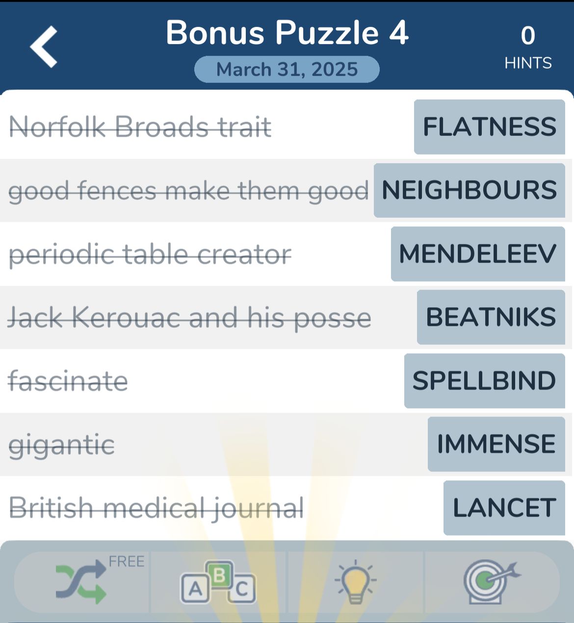 7 Little Word s March 31 2025 Bonus 4