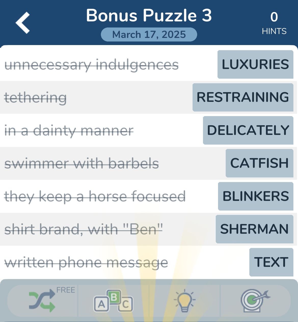 7 Little Words March 17 2025 Bonus 3