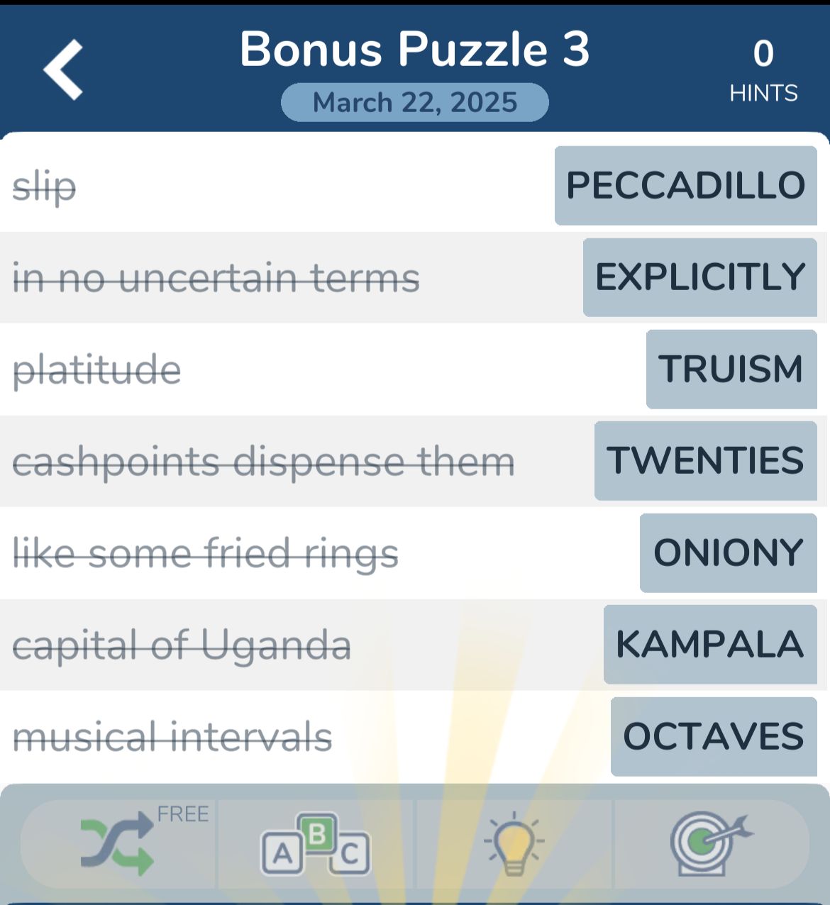 7 Little Words March 22 2025 Bonus 3