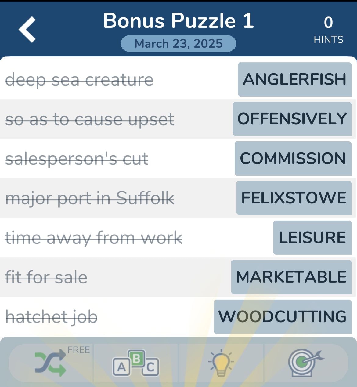 7 Little Words March 23 2025 Bonus 1