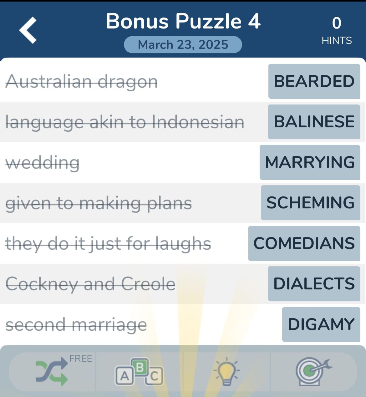 7 Little Words March 23 2025 Bonus 4