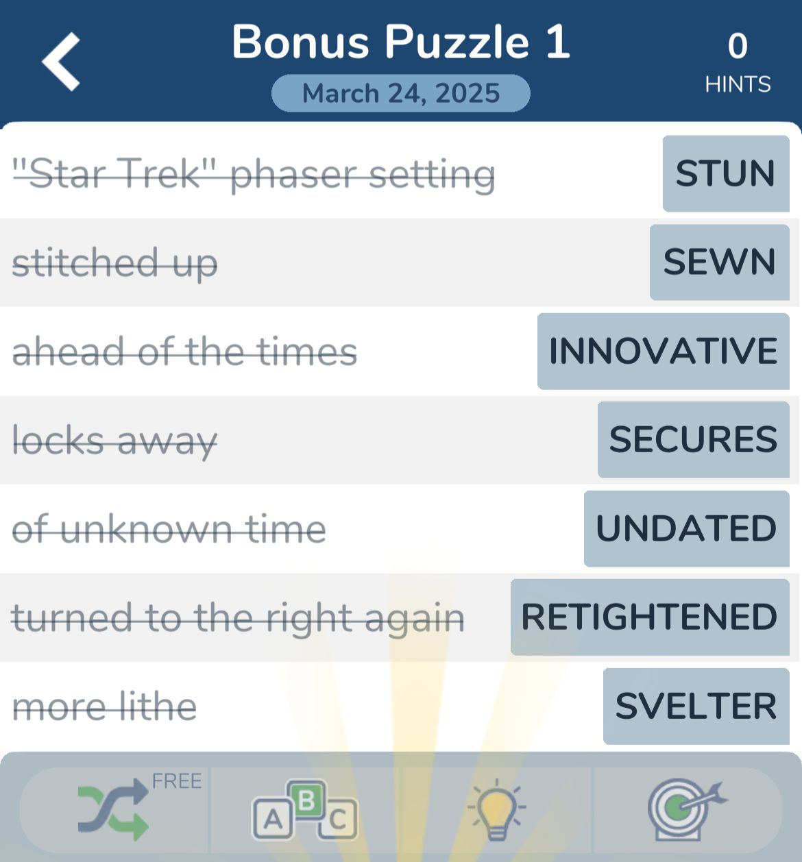 7 Little Words March 24 2025 Bonus 1