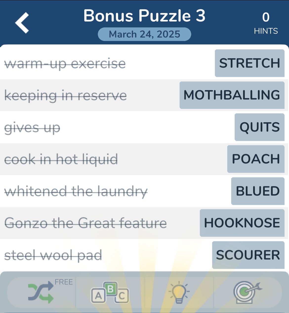 7 Little Words March 24 2025 Bonus 3