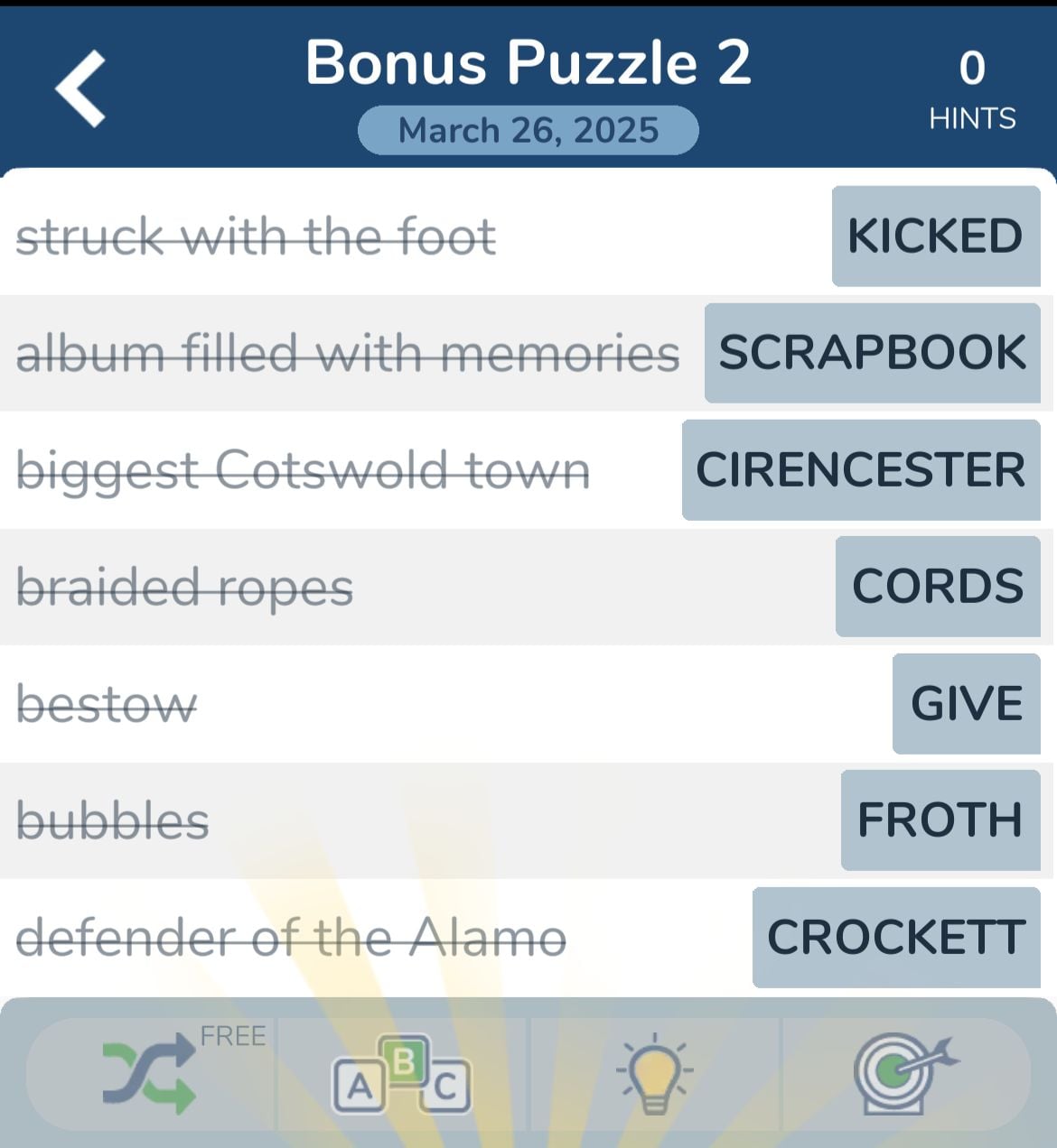 7 Little Words March 26 2025 Bonus 2