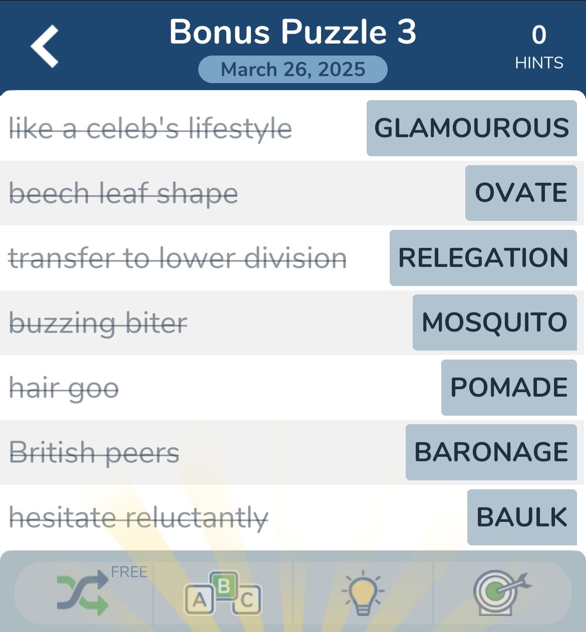 7 Little Words March 26 2025 Bonus 3