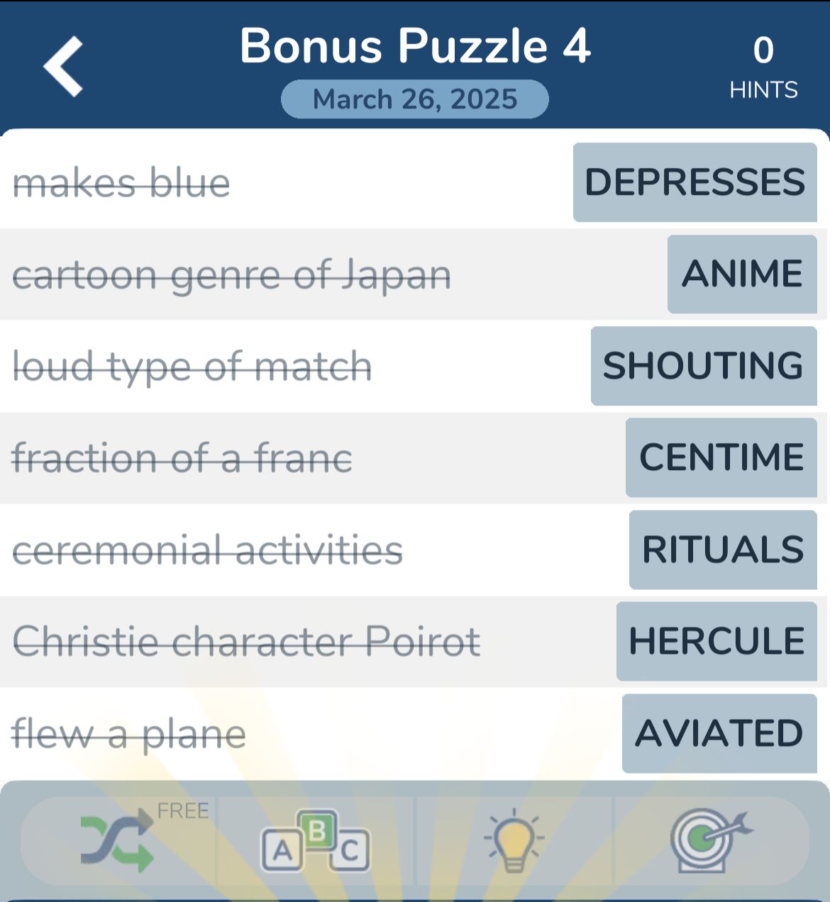 7 Little Words March 26 2025 Bonus 4