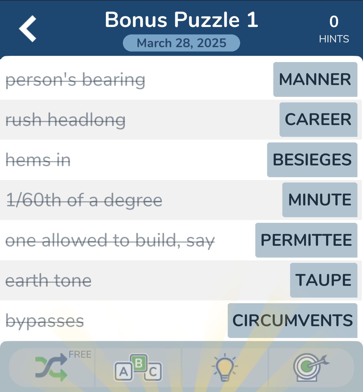 7 Little Words March 28 2025 Bonus 1