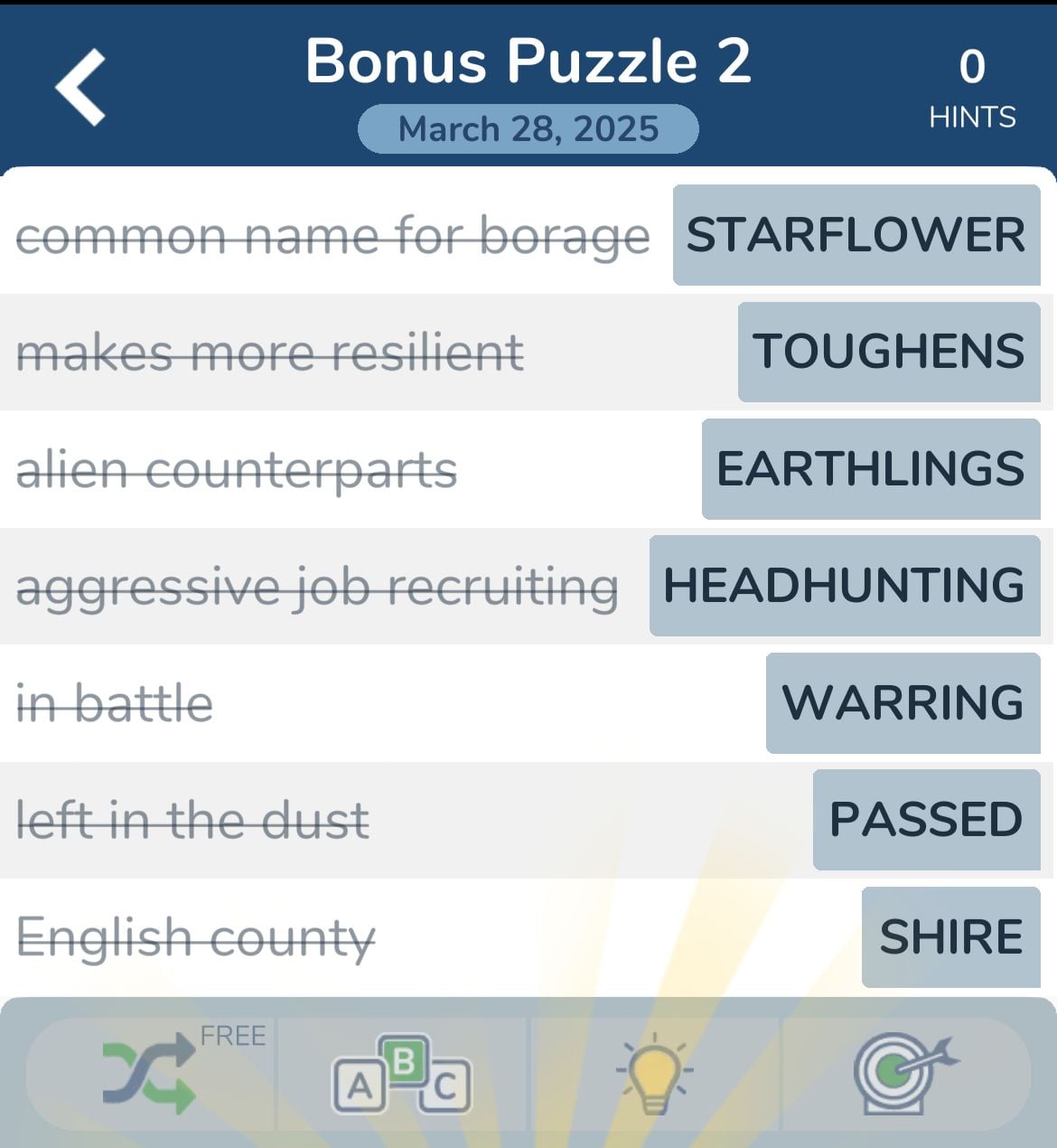 7 Little Words March 28 2025 Bonus 2