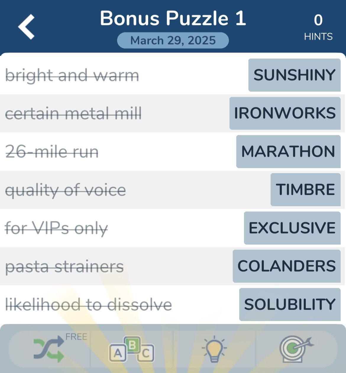 7 Little Words March 29 2025 Bonus 1