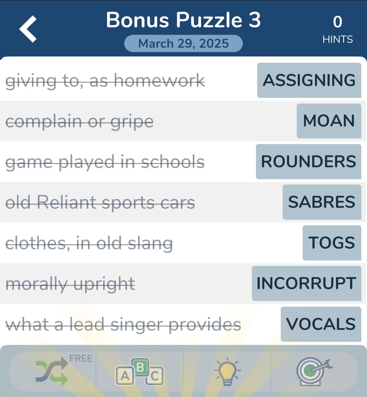 7 Little Words March 29 2025 Bonus 3