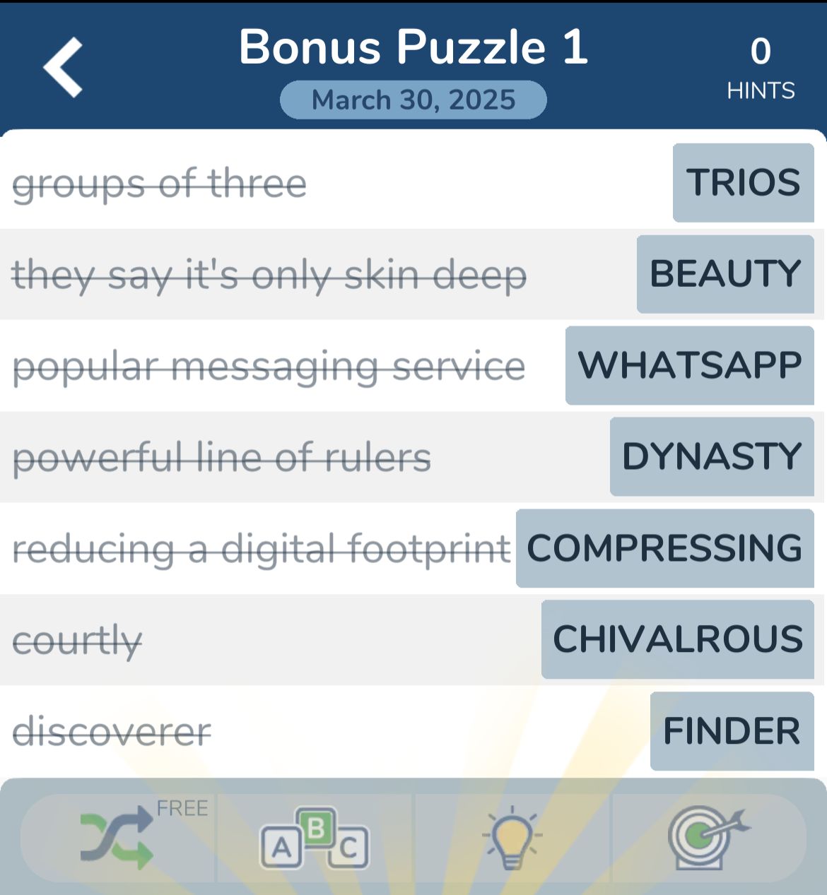 7 Little Words March 30 2025 Bonus 1