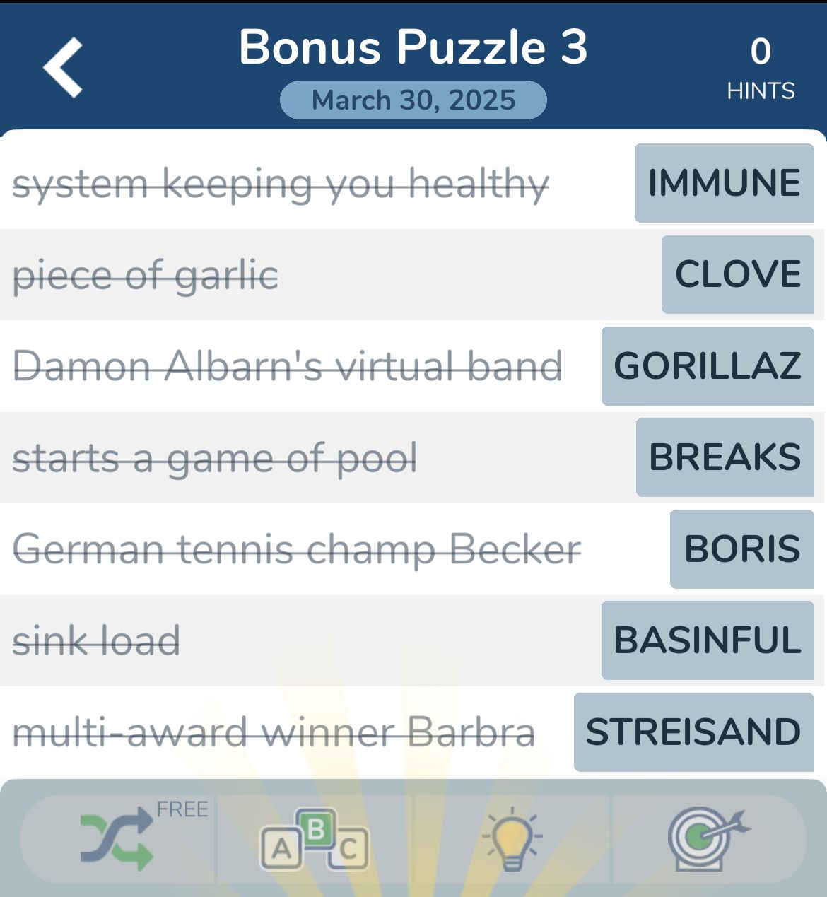 7 Little Words March 30 2025 Bonus 3