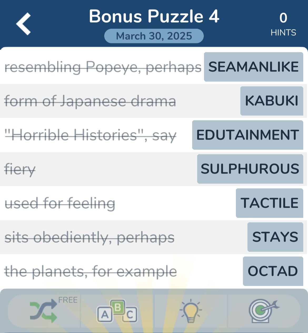 7 Little Words March 30 2025 Bonus 4