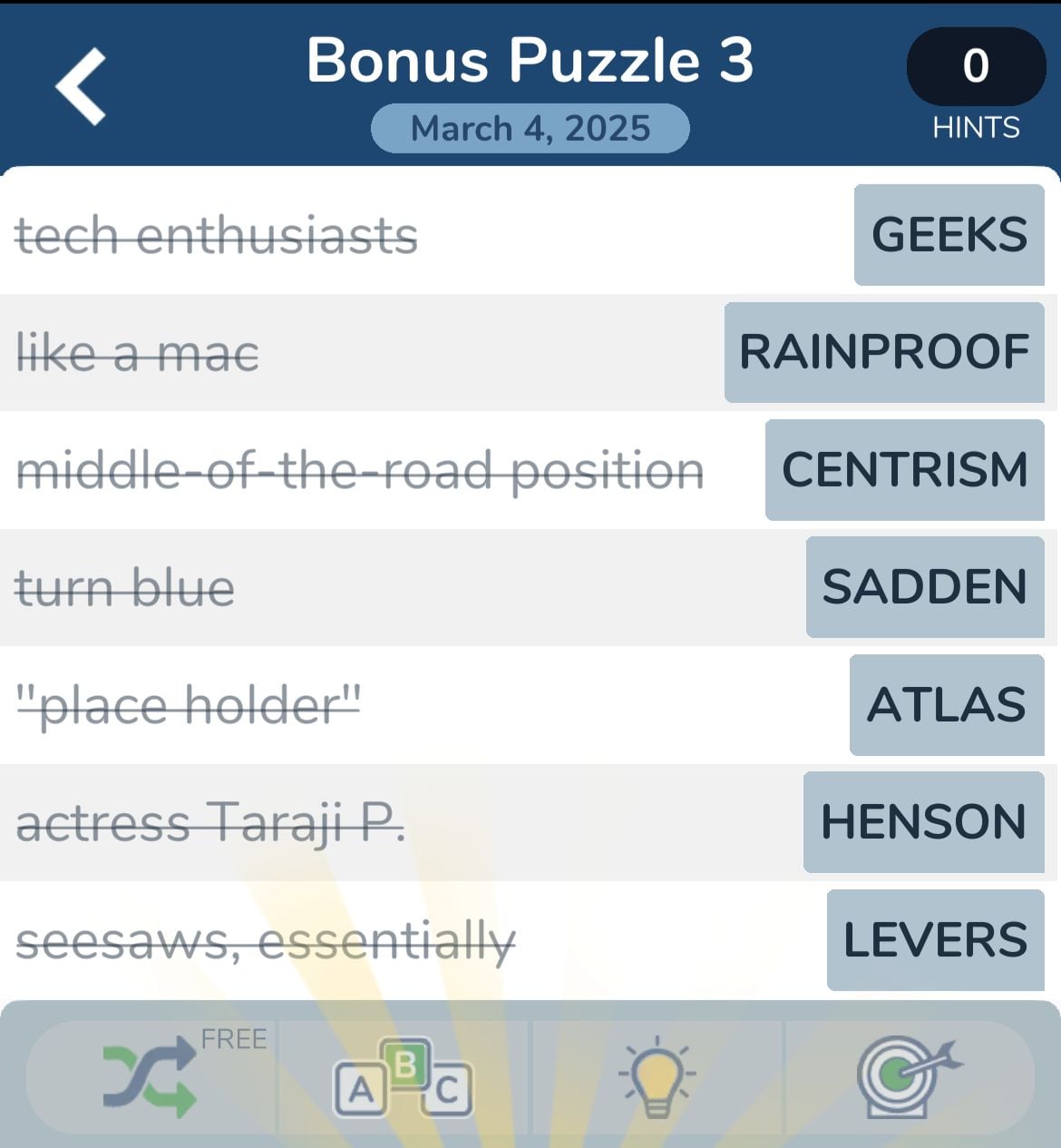 Crossword puzzle with various word clues and answers.