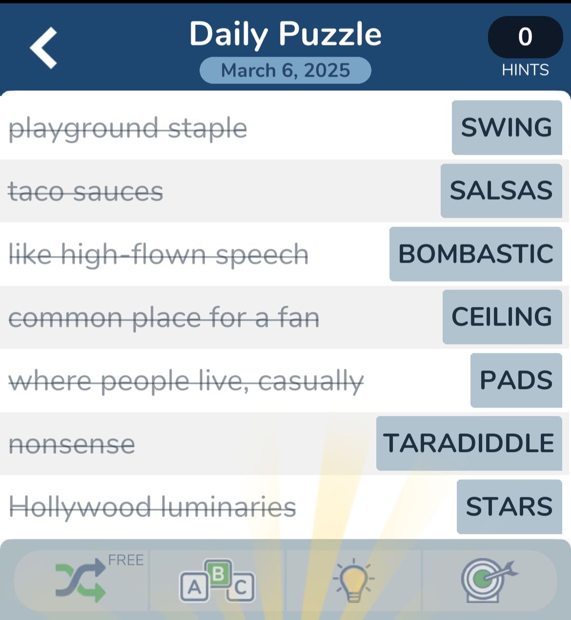 Crossword puzzle answers for March 6, 2025.