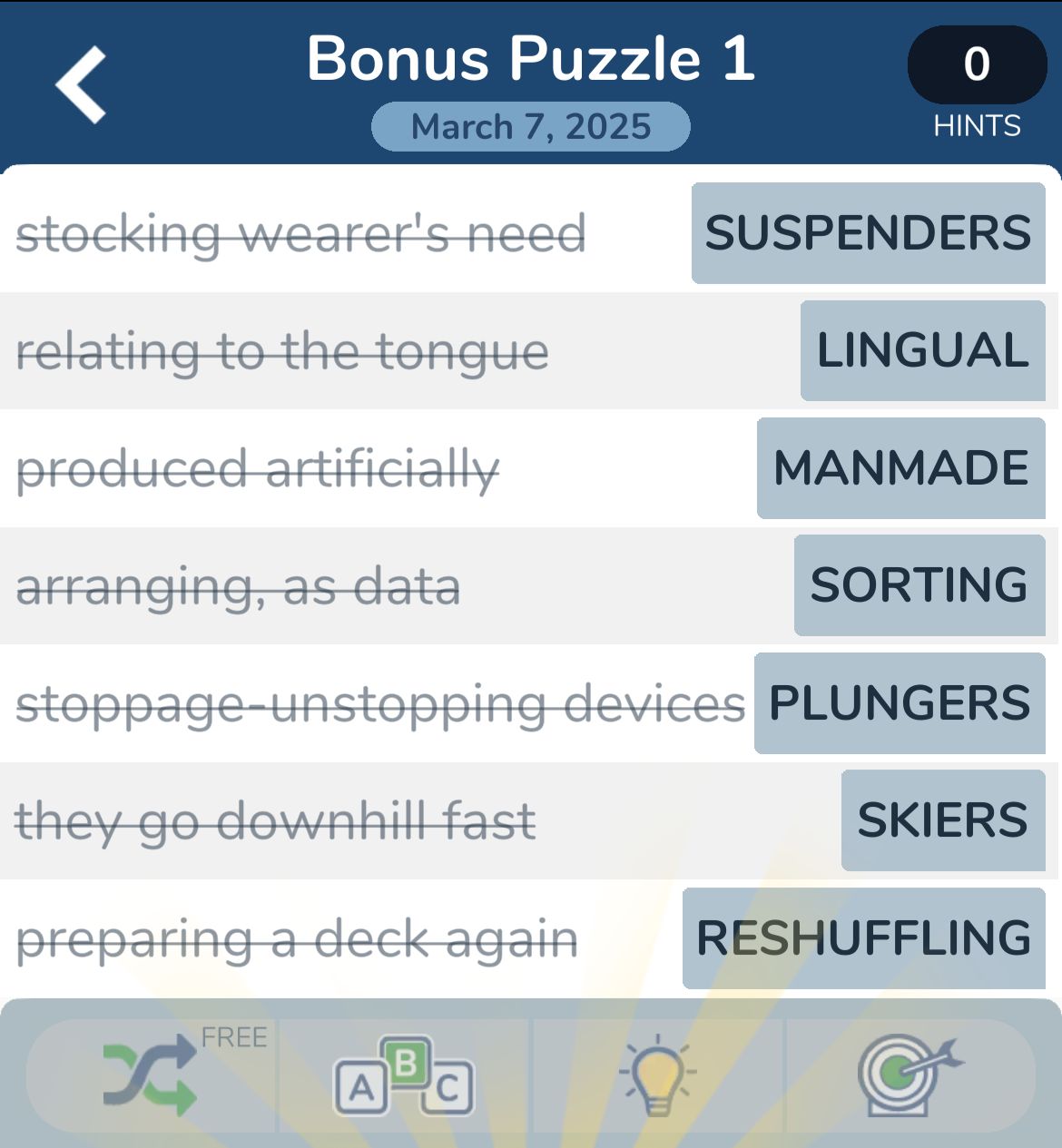 Word puzzle with answers for March 7, 2025.
