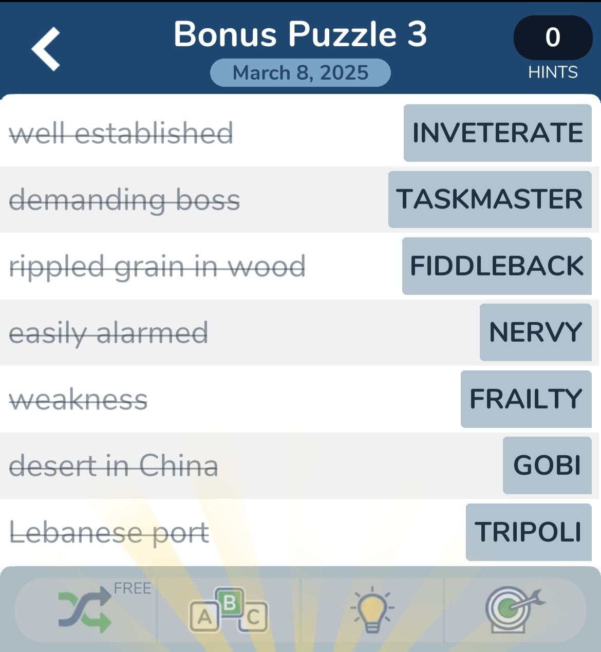 Crossword answers for March 8, 2025 puzzle.