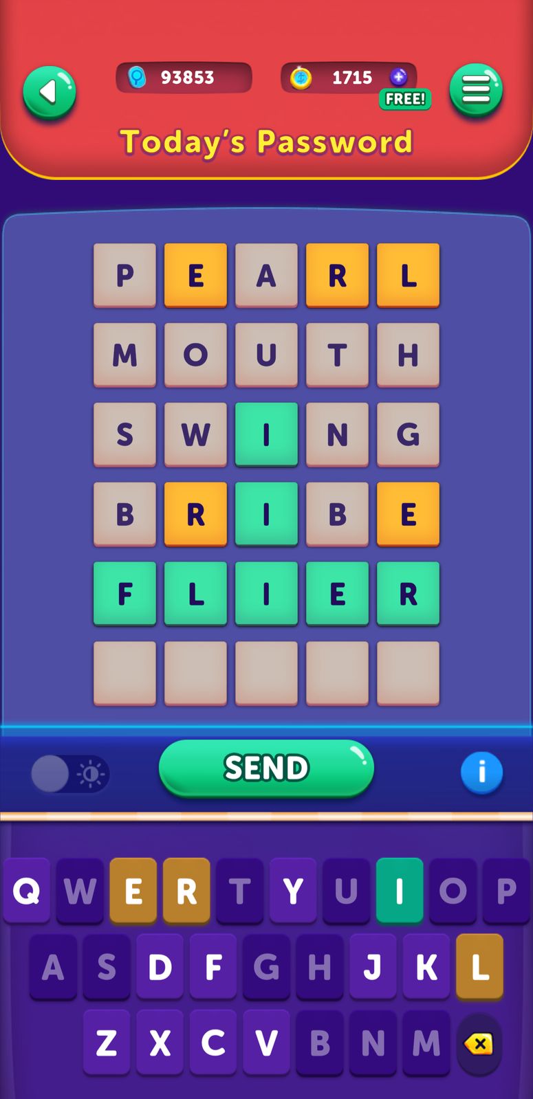 Word puzzle game on mobile interface
