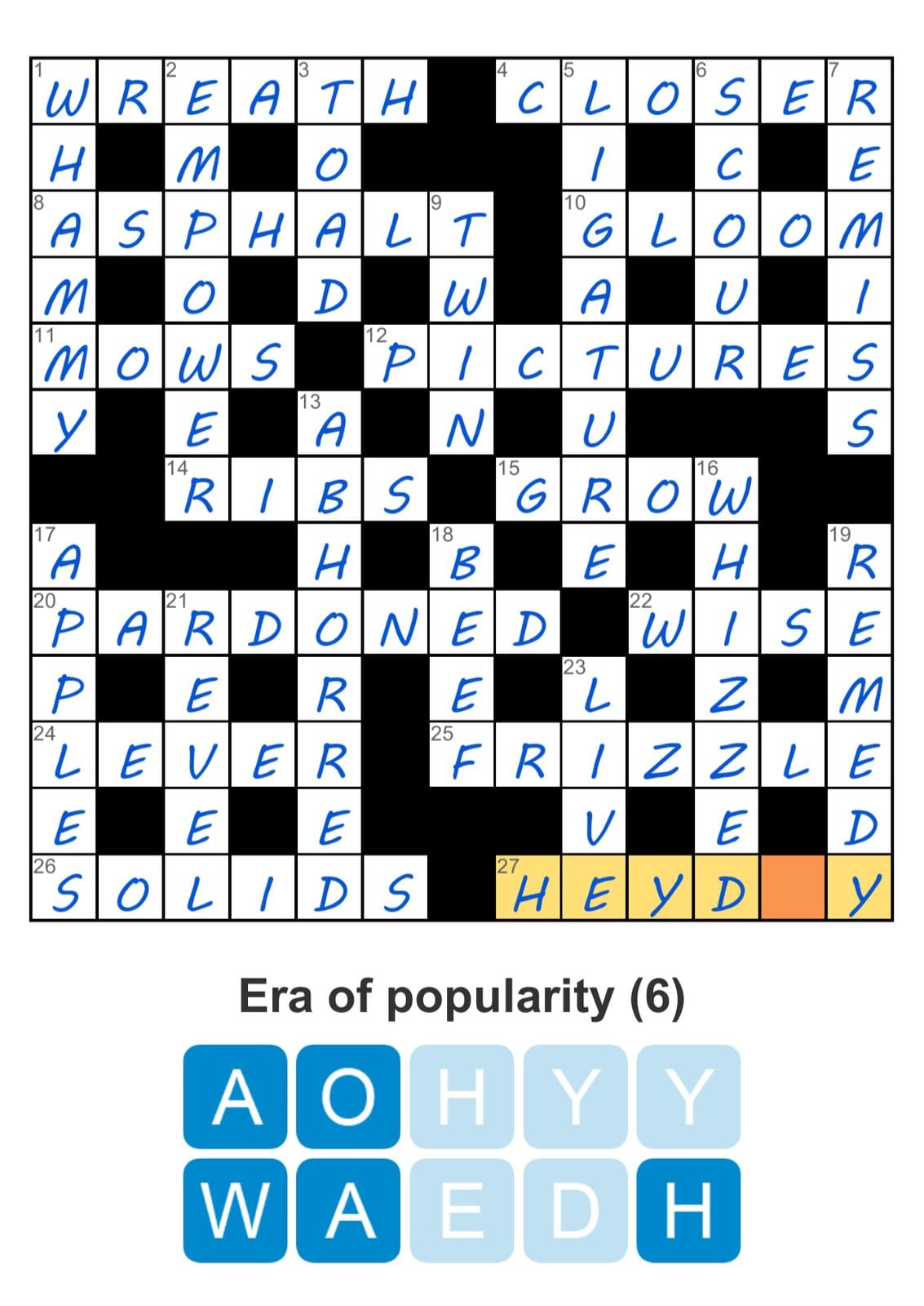 Completed crossword with word search puzzle.
