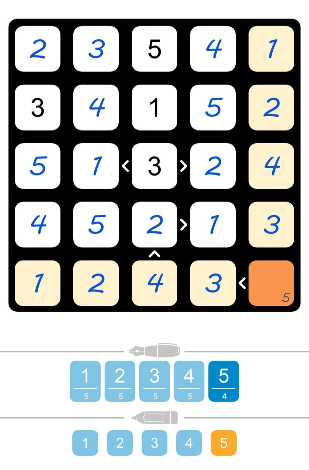 Number puzzle game with grid and arrows.