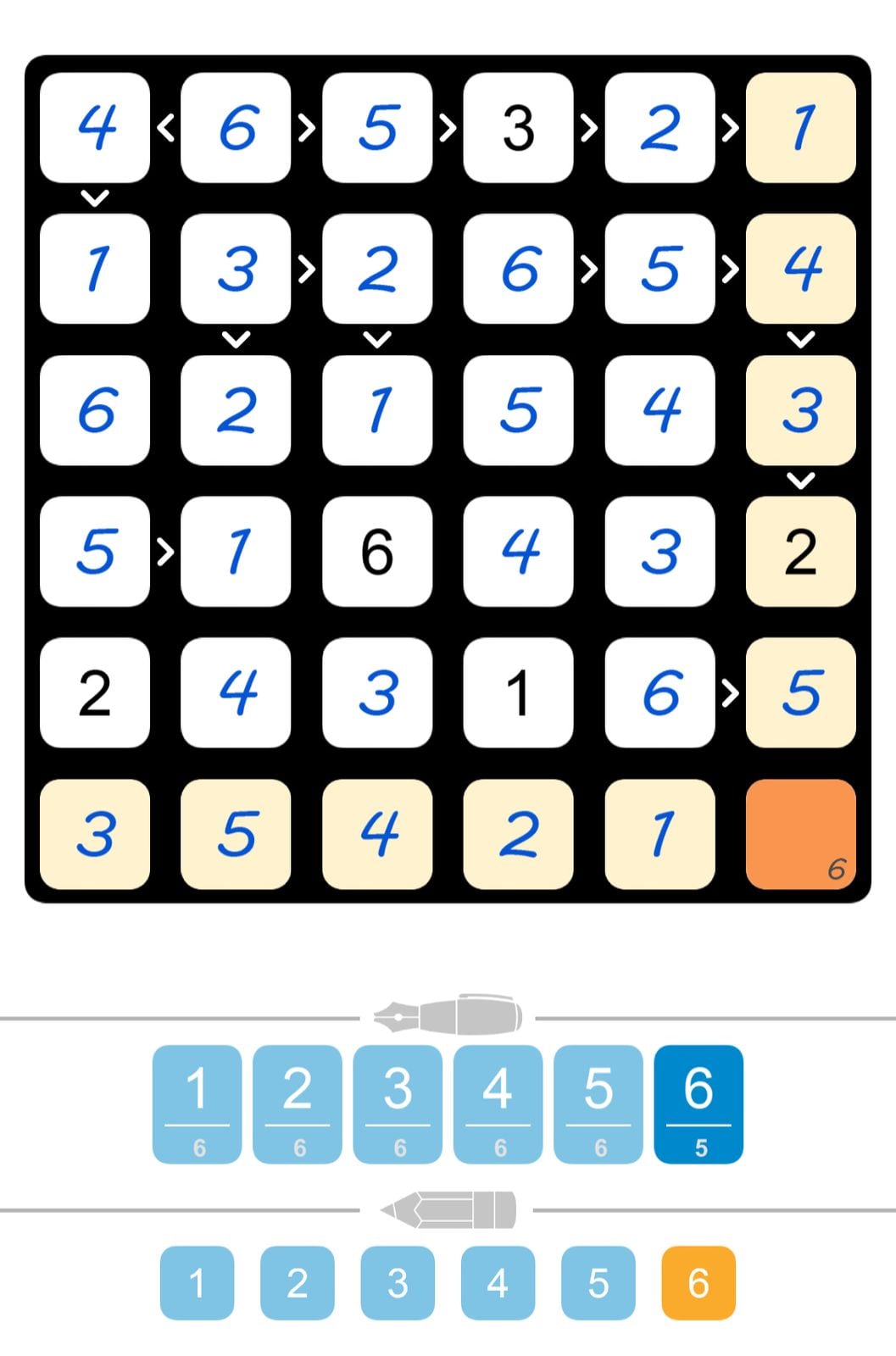 Number puzzle game board with interactive tiles.