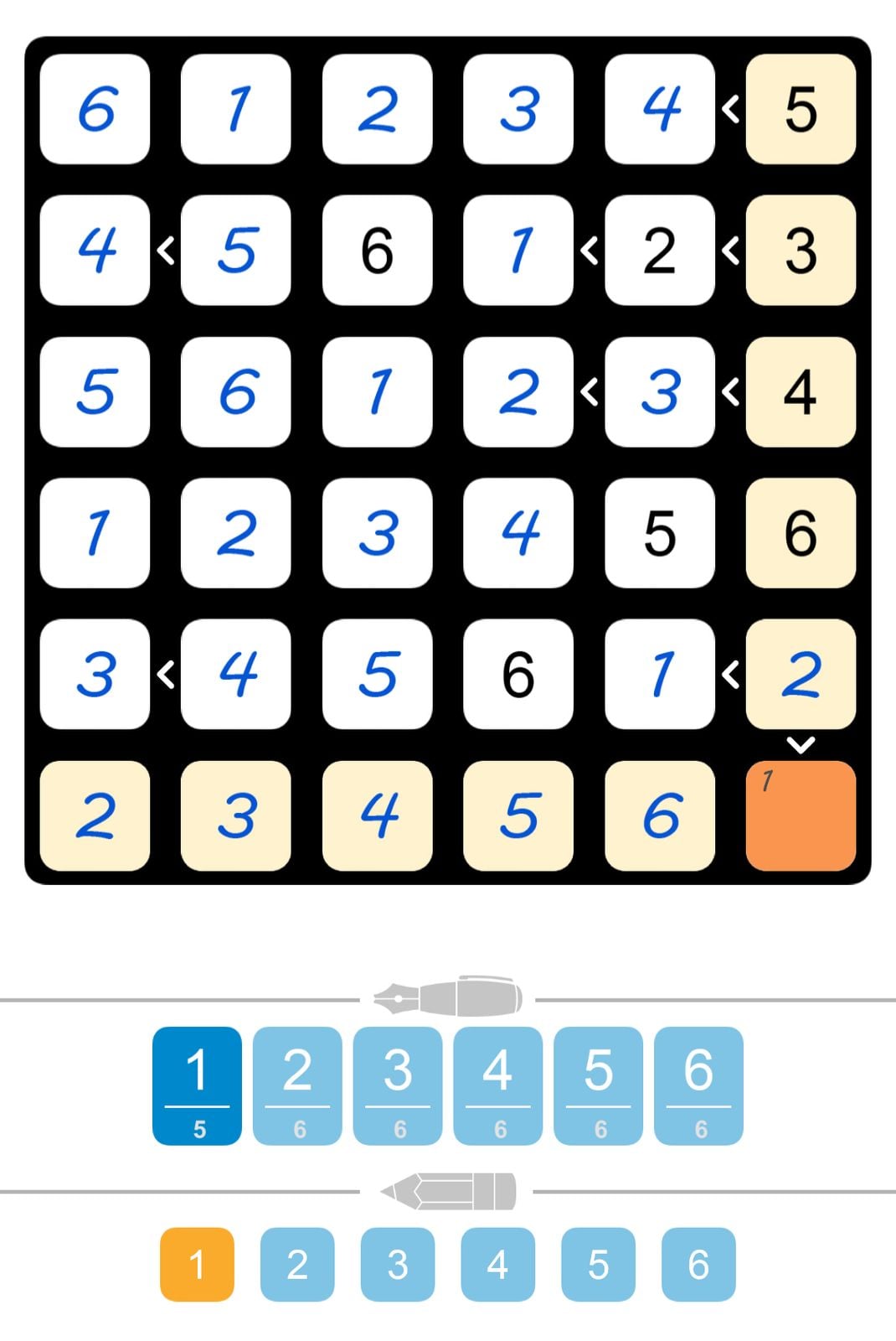 Number puzzle game board with grid and controls.