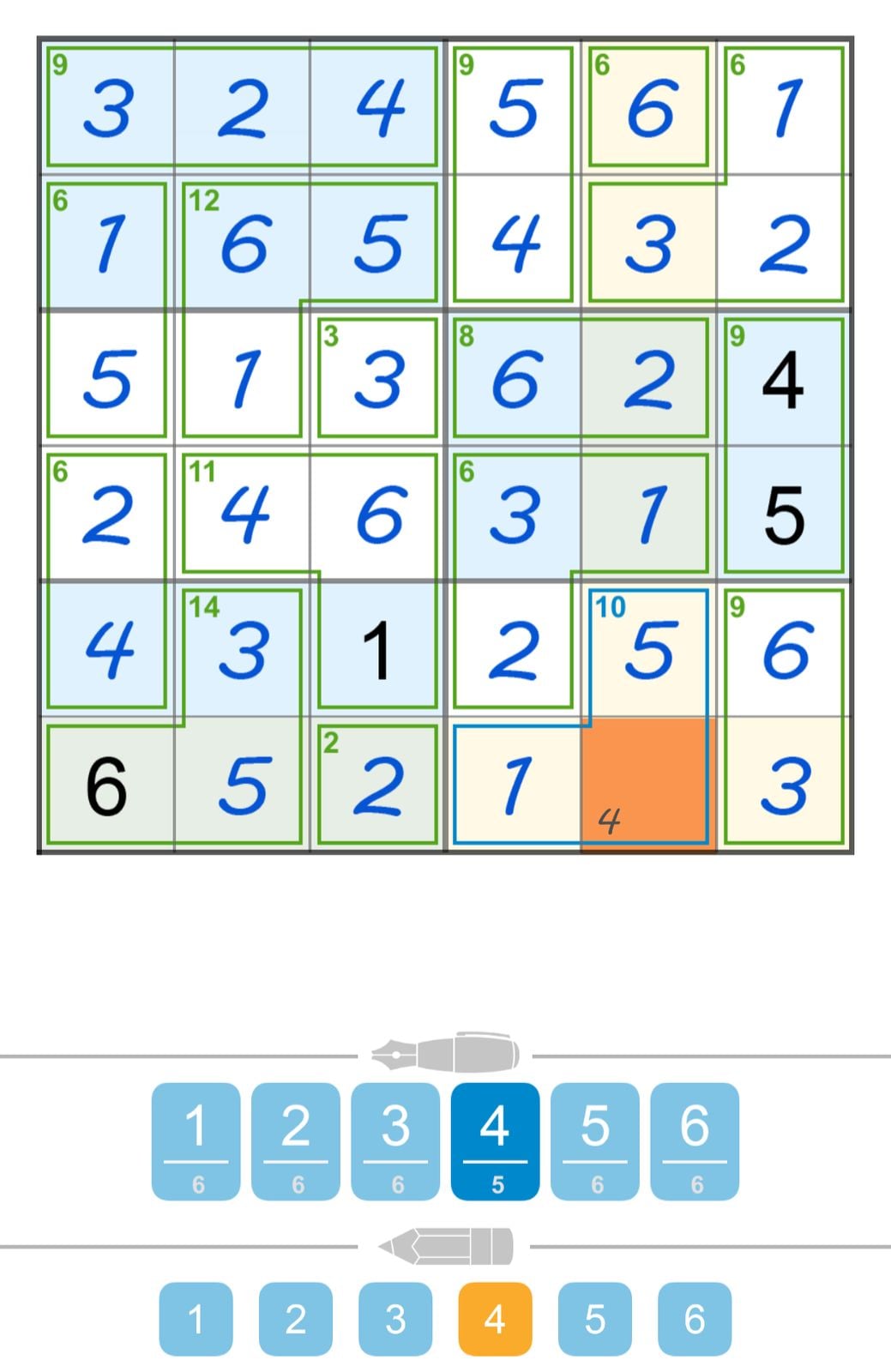 Kakuro puzzle game with numbers and input options
