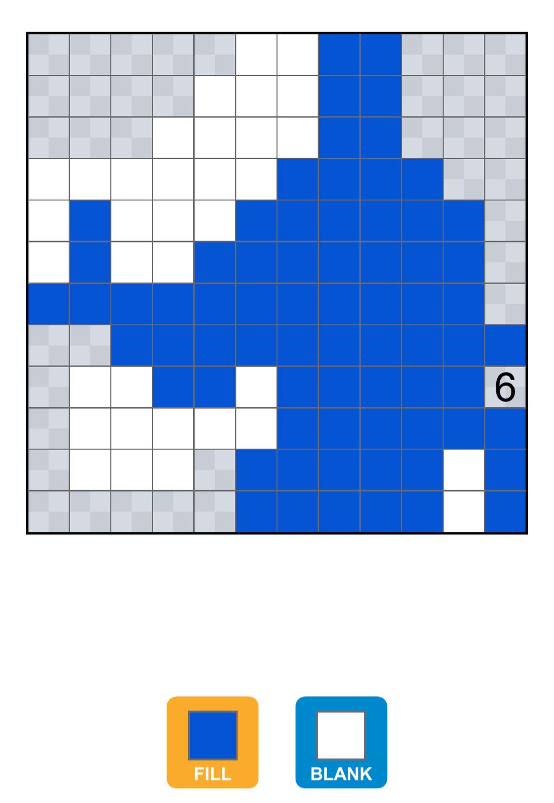 Griddler puzzle with blue and white squares.