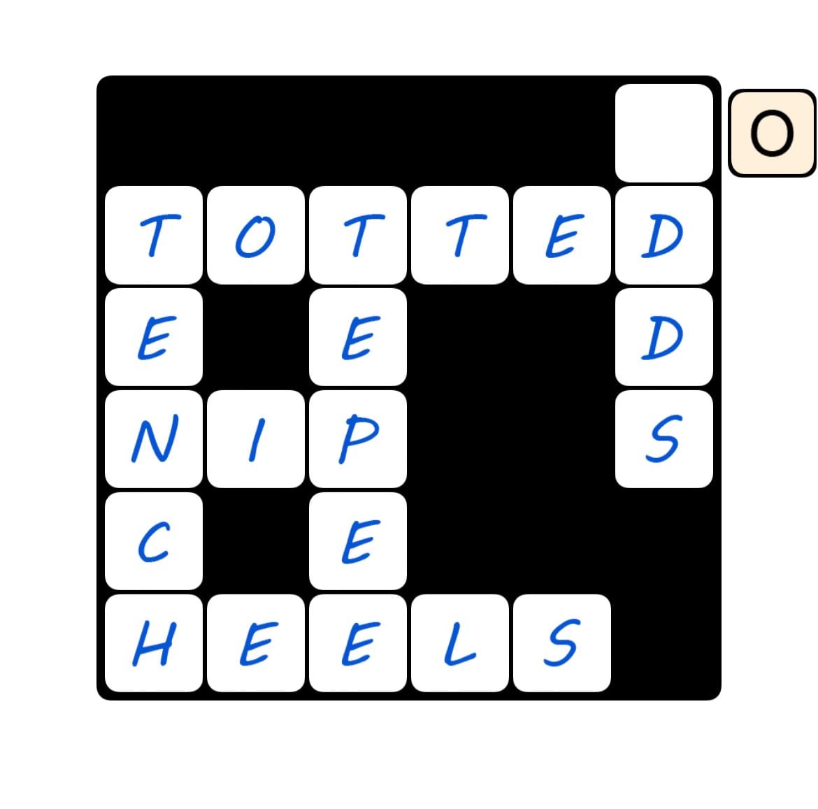 Word puzzle with various letters in a grid.