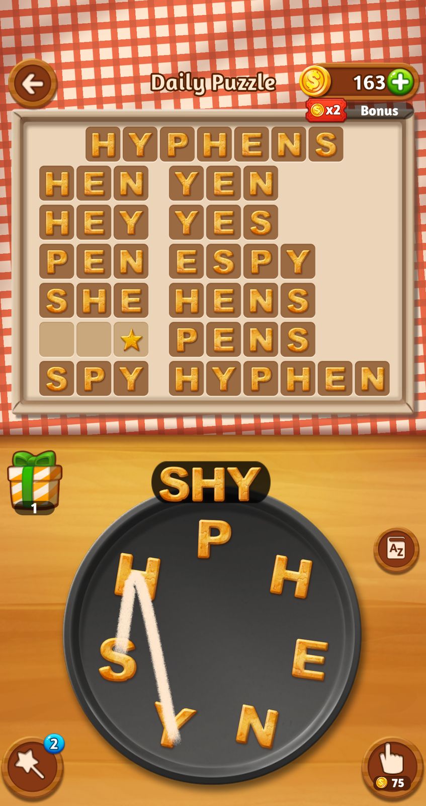 Word puzzle game with letters arranged on a plate.