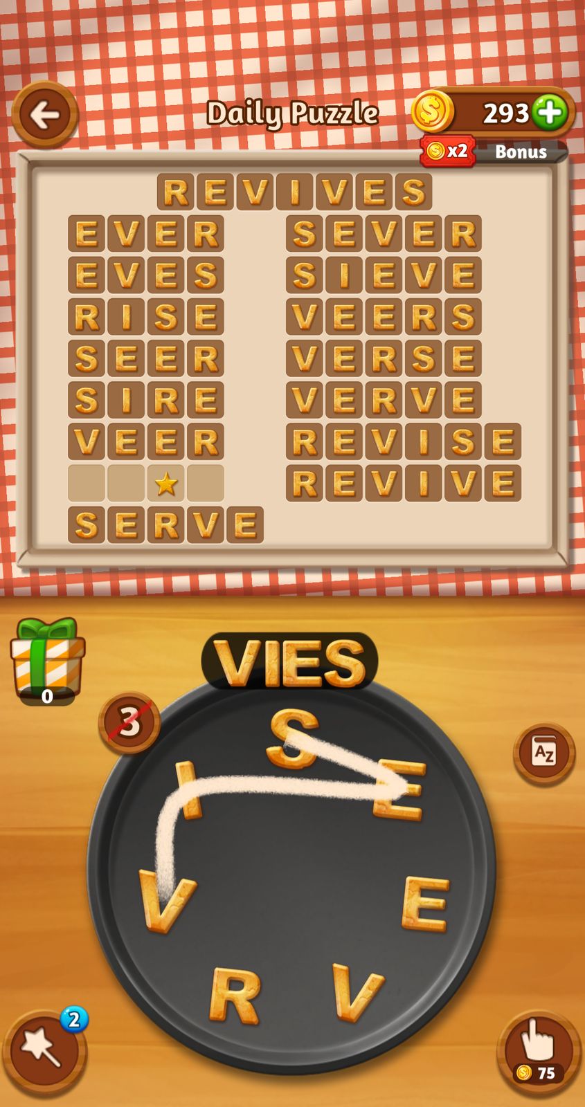 Word puzzle game with VIES solution formed.