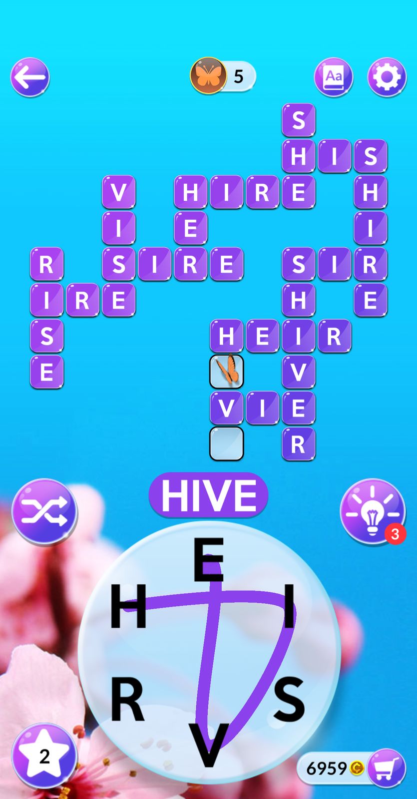 Word game puzzle with letters forming words.