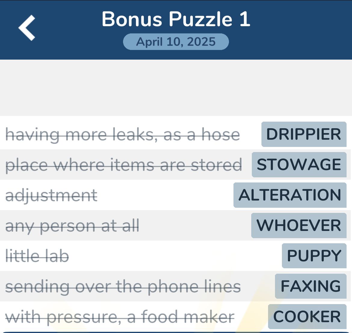 7 Little Words April 10 2025 Bonus 1