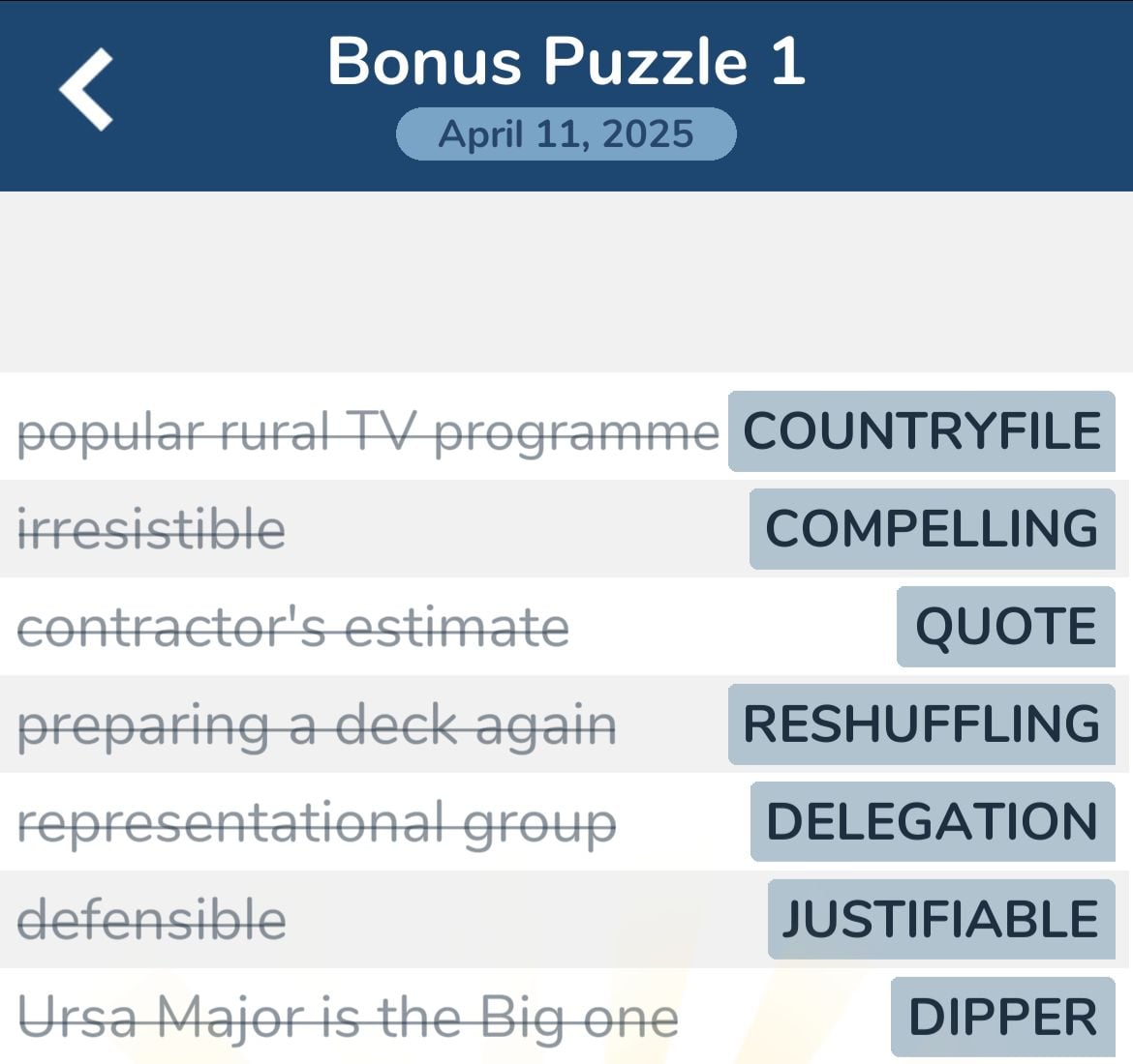 7 Little Words April 11 2025 Bonus 1