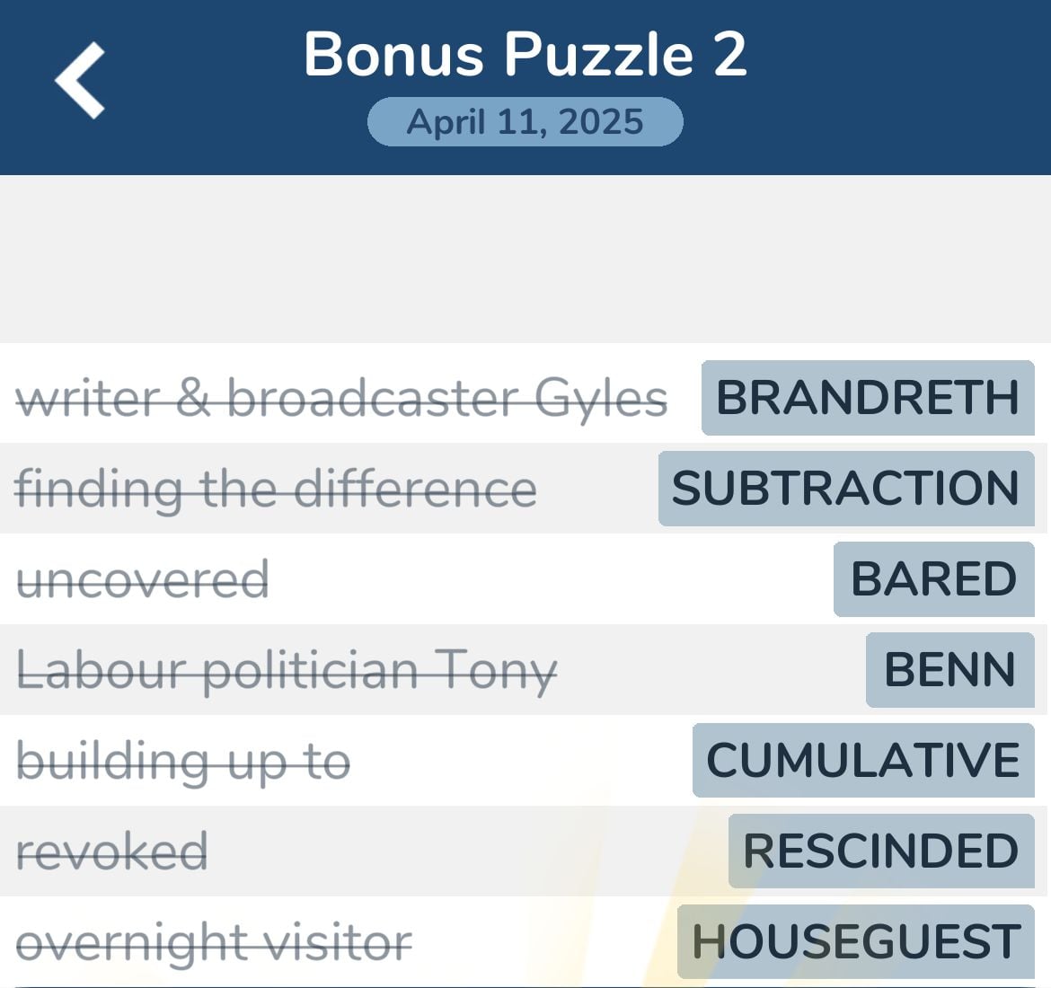 7 Little Words April 11 2025 Bonus 2