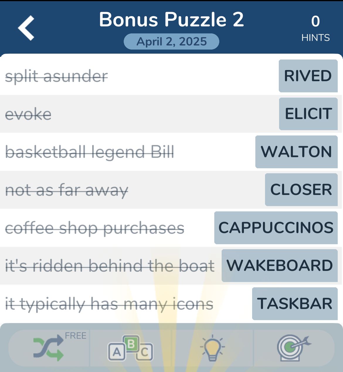 7 Little Words April 2 2025 Bonus 2