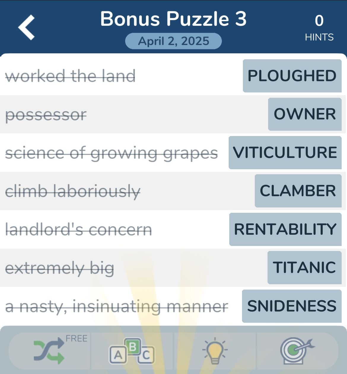 7 Little Words April 2 2025 Bonus 3