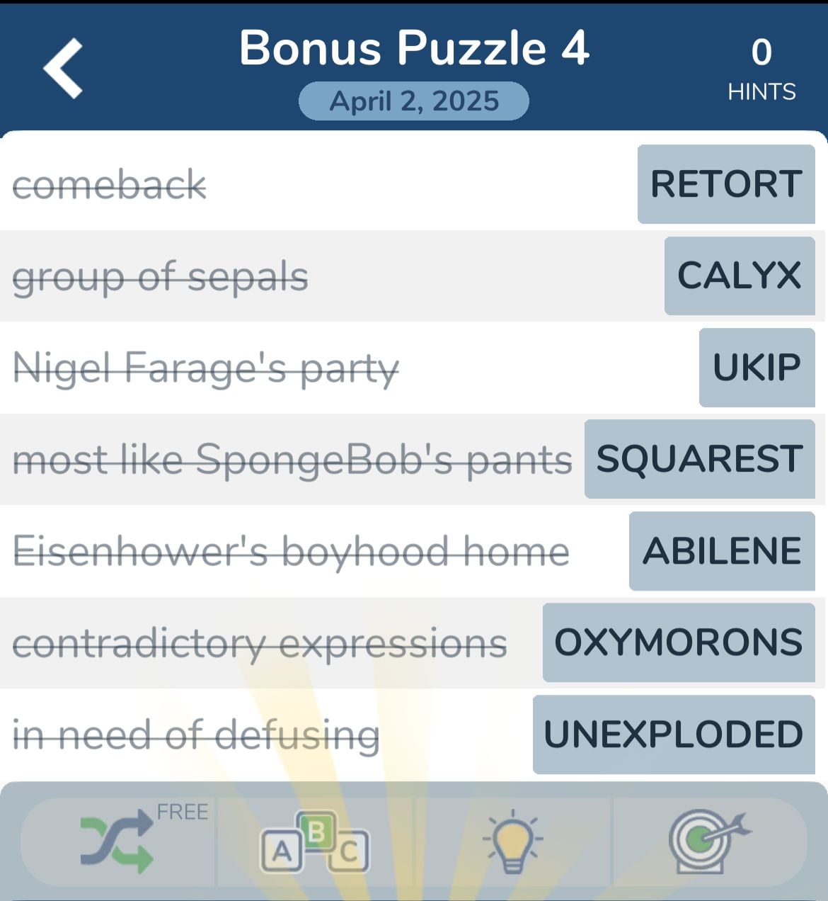 7 Little Words April 2 2025 Bonus 4