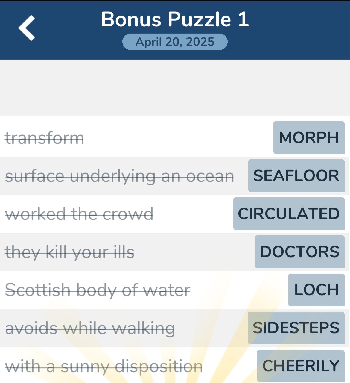 7 Little Words April 20 2025 Bonus 1
