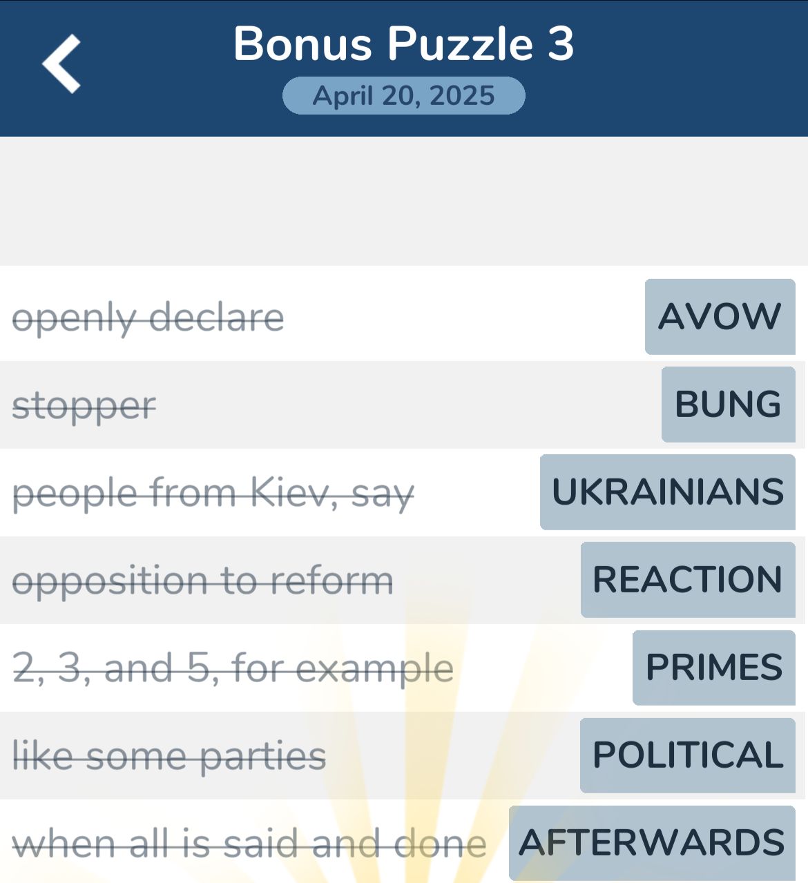 7 Little Words April 20 2025 Bonus 3