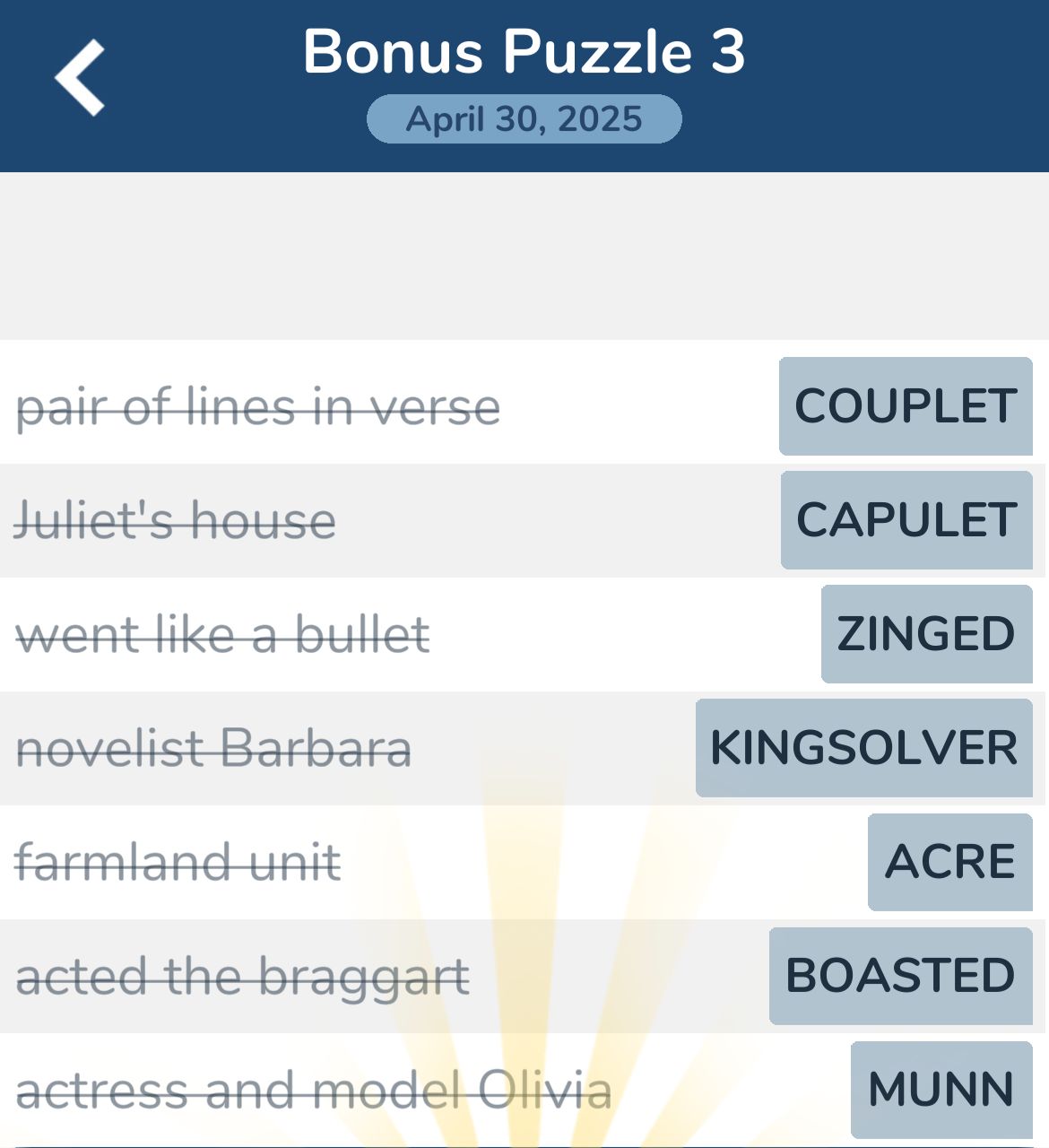 7 Little Words April 30 2025 Bonus 3