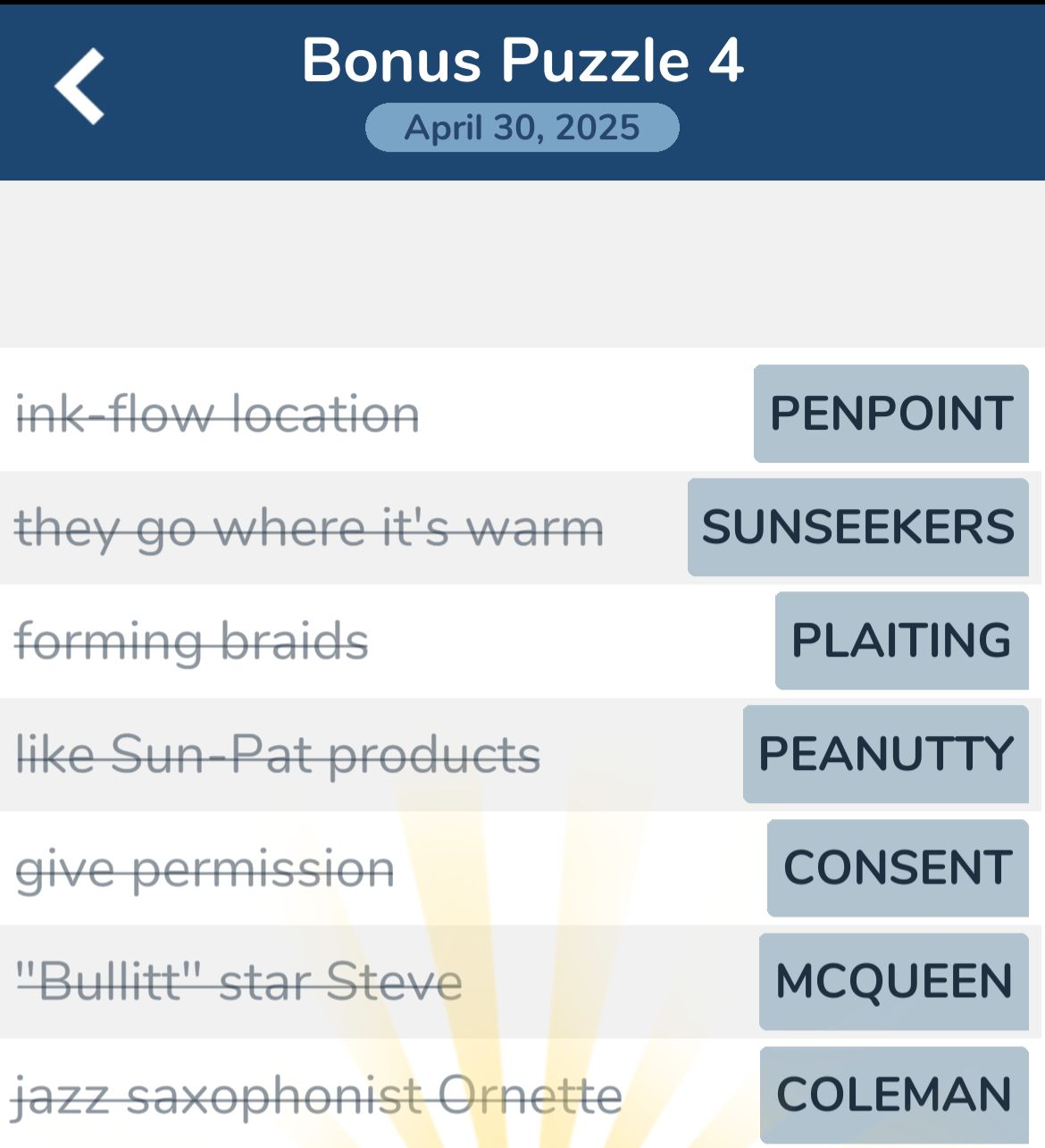 7 Little Words April 30 2025 Bonus 4