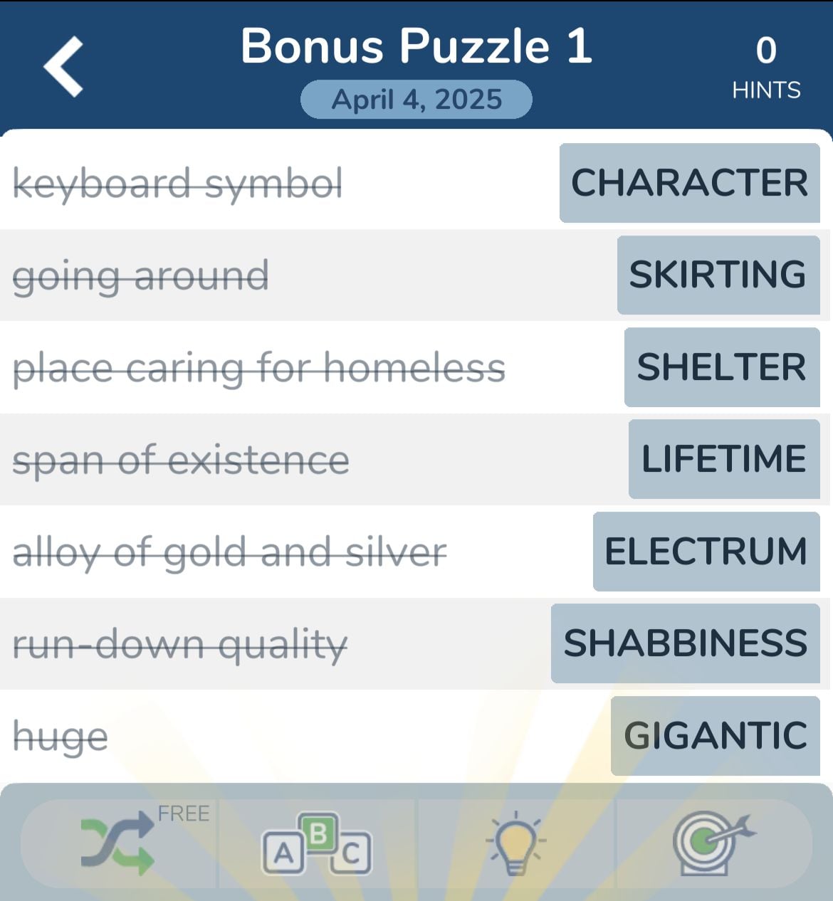 7 Little Words April 4 2025 Bonus 1