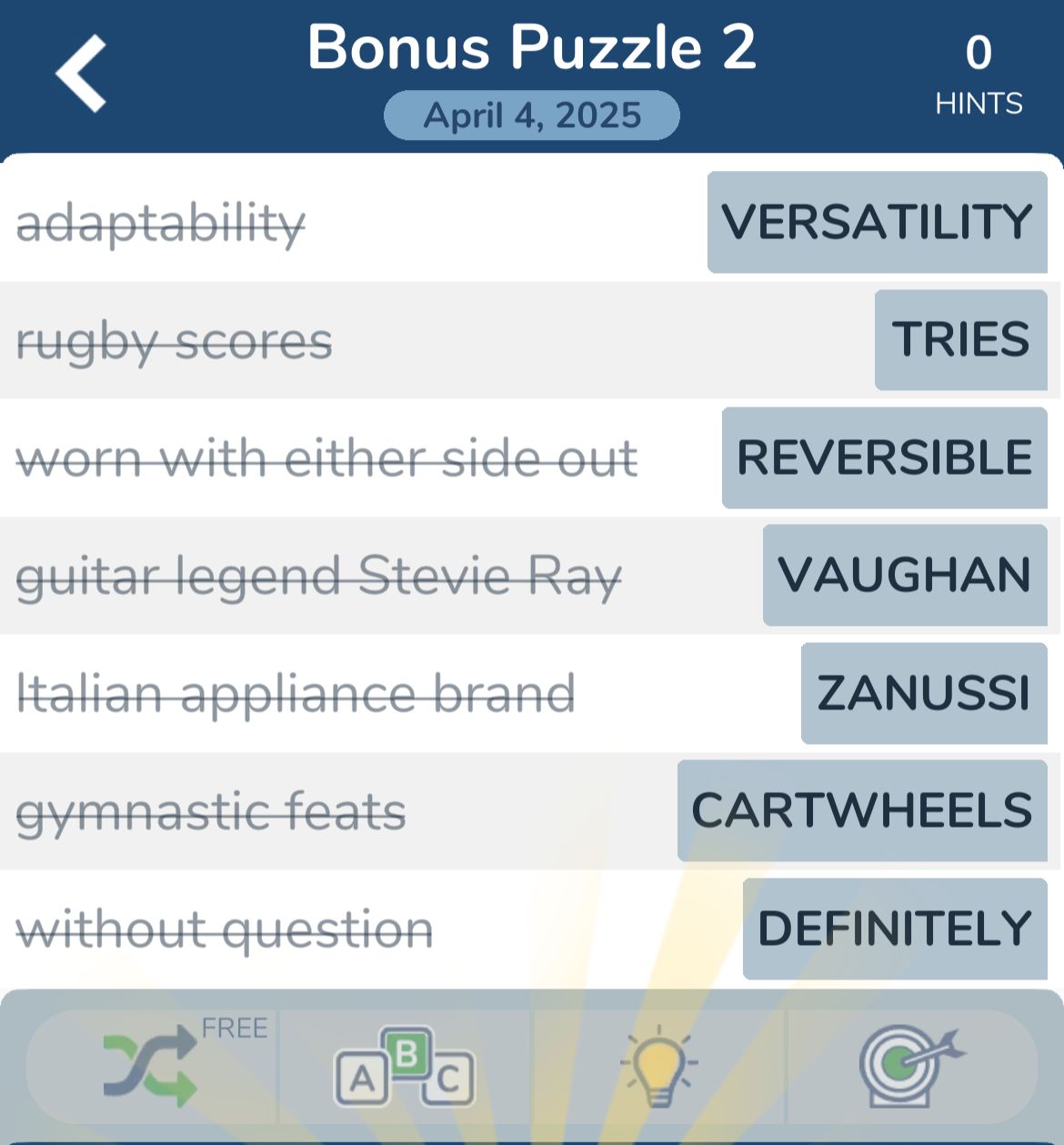 7 Little Words April 4 2025 Bonus 2