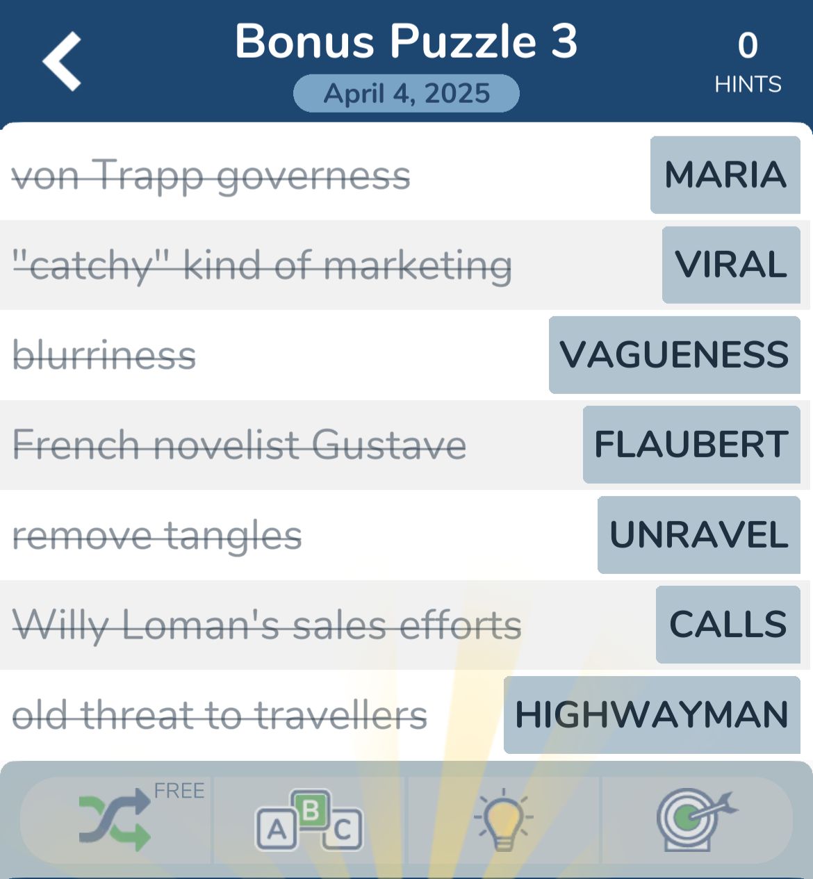 7 Little Words April 4 2025 Bonus 3