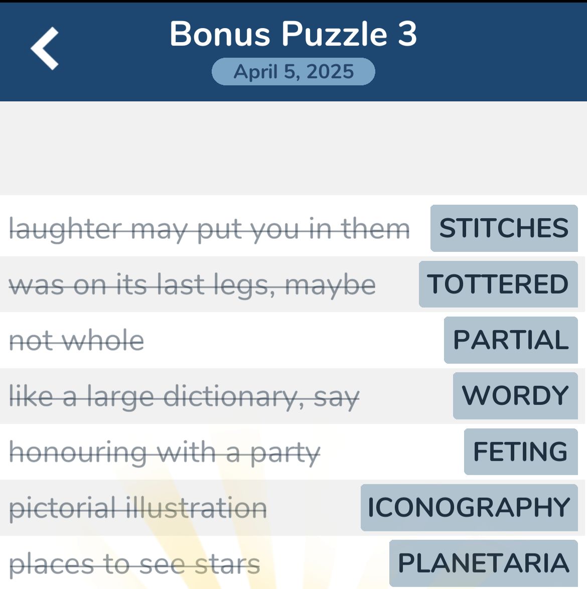 7 Little Words April 5 2025 Bonus 3