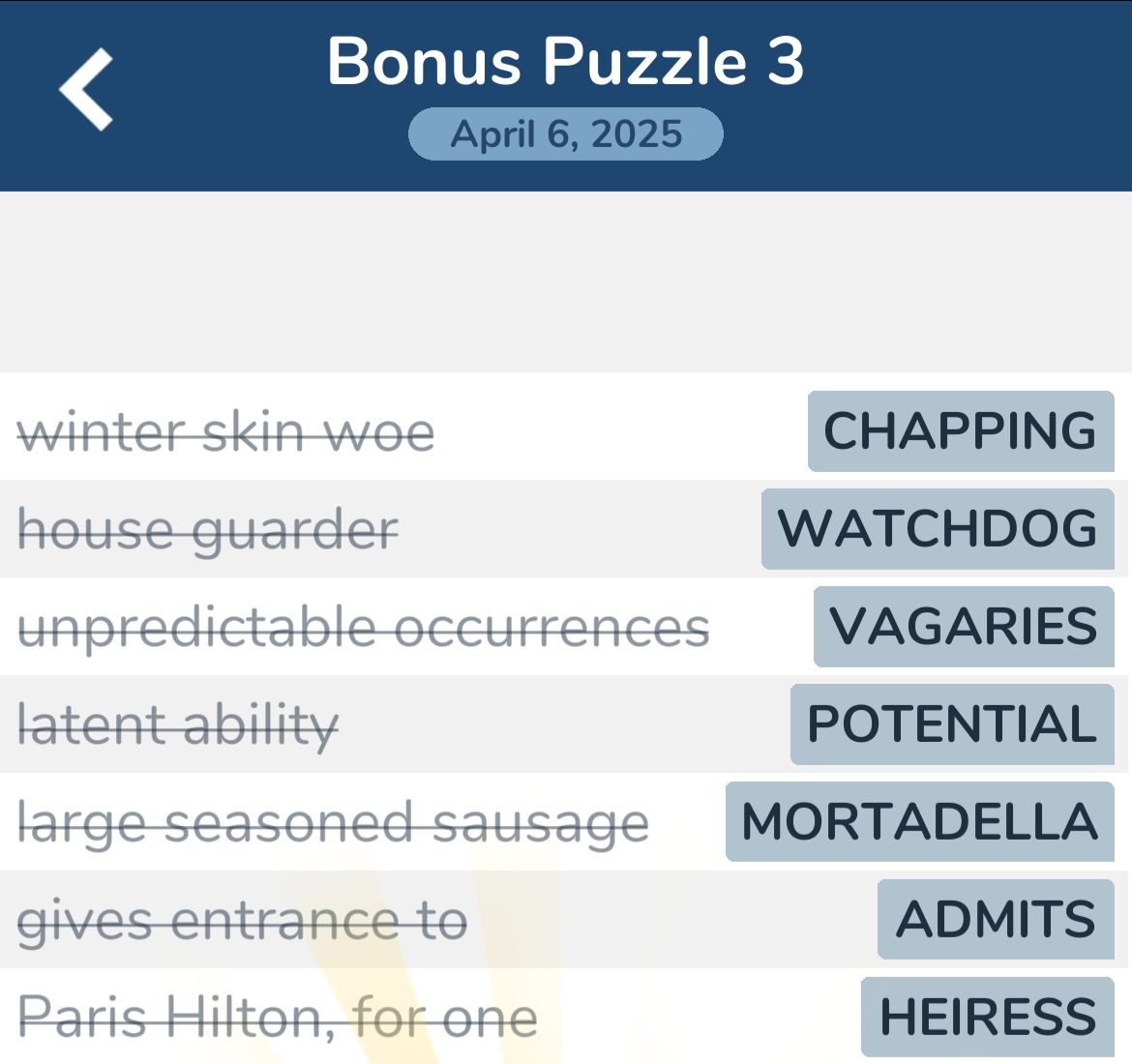 7 Little Words April 6 2025 Bonus 3